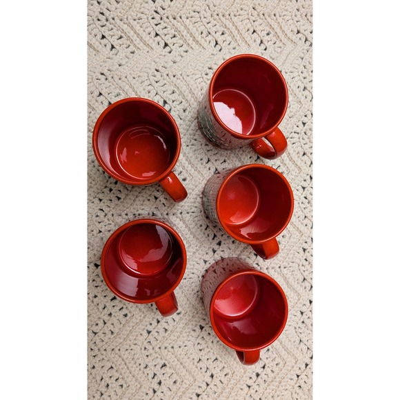 Waechtersbach Christmas Tree Red Mug Set 5 Vintage W Germany Coffee Cups MCM - Picture 3 of 5